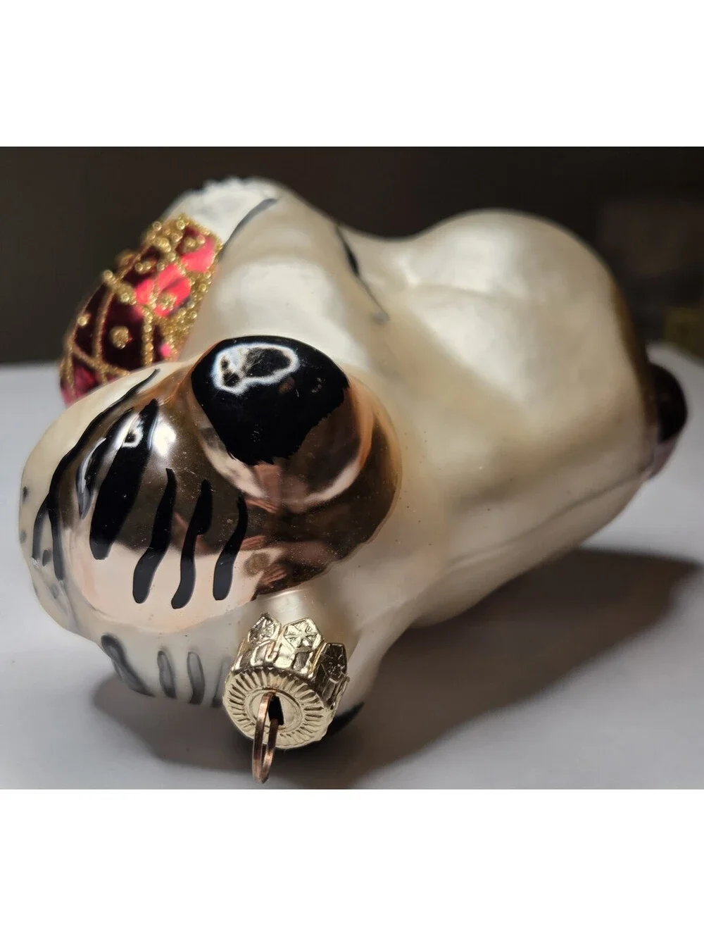 Christopher Radko Glass Pug Dog Christmas Ornament Holding Red Glitter Ball #3
